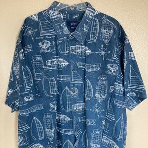SAILBOAT PLANS SHIRT by BASIC EDITIONS in BLUE & WHITE 4 XL / 4 EG